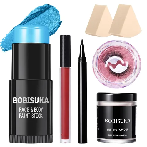 Miniatura 9 de BOBISUKA Palo de pintura facial dorada, impermeable, metálico, dorado, de cuerpo completo, kit de pintura mezclable para Halloween, maquillaje SFX