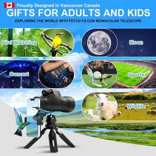 Miniatura 6 de Fetch Falcon Monoculars 12x50 IPX7 Impermeable BAK4 FMC ED Nitrógeno Lleno de Nitrógeno con adaptador de teléfono, trípode, correa de mano
