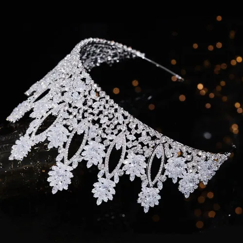 Miniatura 7 de Tiaras de Boda Plateadas Altas para Mujer, Coronas de Quinceañera de Zirconia Cúbica de Lujo para Mujer, Accesorios para el Cabello de CZ