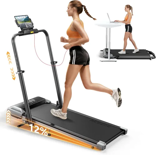 Acezoe Walking Pad with 12% Incline & Height-Adjustable Handlebar, 5-in-1 Foldable Treadmill for Home & Office, Portable Under Desk Treadmill with