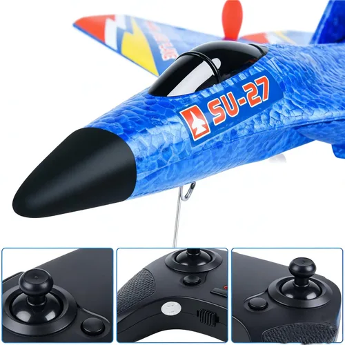 Miniatura 5 de Avión de combate RC SU-27, avión de control remoto para adultos y principiantes, avión RC de espuma ligera duradera con vuelo estable