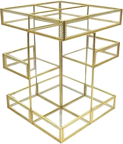 Miniatura 2 de Organizador de cosméticos dorado de 4 niveles con rotación de 360 grados, bandeja de perfume giratoria premium, exhibidor de belleza de gran