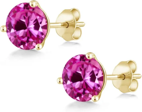Miniatura 72 de Gem Stone King Aretes de oro de 14 quilates, 0.236 in, piedra natal redonda, Martini, 3 puntas, aretes de oro para mujer