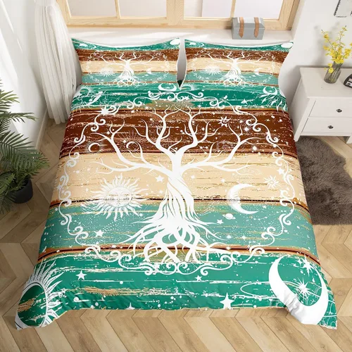 Miniatura 10 de Erosebridal Juego de ropa de cama bohemio con sol y luna, funda de edredón hippie de 3 piezas, colorida funda de edredón teñida anudada, funda