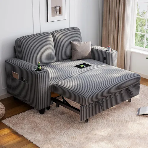 Miniatura 39 de LINSY HOME Sofá cama modular extraíble para sala de estar (beige, sofá cama 1) Sofá cama extraíble, almacenamiento, carga USB, portavasos, pana