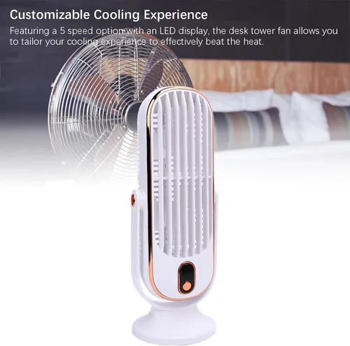 Miniatura 7 de Gonetre Ventilador de escritorio, ventilador de torre USB, enfriador de aire portátil, ventilador vertical, 5 velocidades, motor sin escobillas