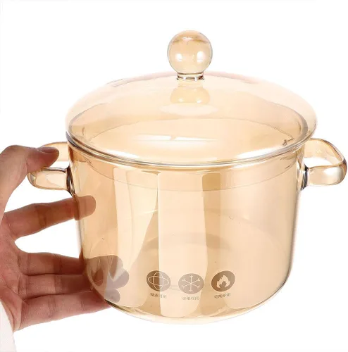 Miniatura 3 de Cacerola de vidrio con tapa, cacerola de vidrio con tapa, juego de utensilios de cocina para pasta, sopa, leche, alimentos, fideos instantáneos..