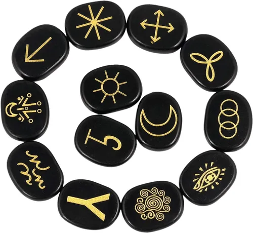 Miniatura 10 de Rockcloud Juego de runas de brujas de cristal curativo Lapislázuli, símbolo gitano, piedras de chakra, piedra de palma, equilibrio de reiki, 10