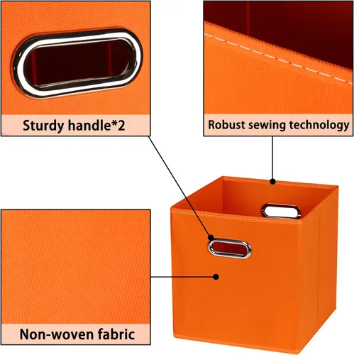Miniatura 7 de Contenedores de almacenamiento de tela, organizadores de tela con asa, cubos plegables para almacenamiento de tela o accesorios, 11 x 11 x 11 Naranja