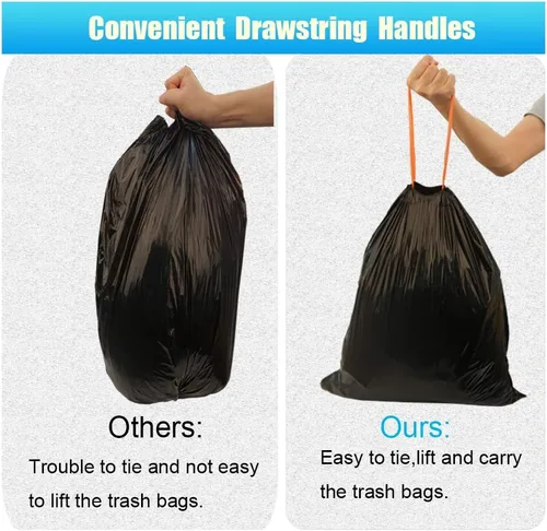 Miniatura 5 de Bolsa de basura con cordón de 10 galones, forro para basura, 0.9 mil, 90 unidades (negro, 10 galones)