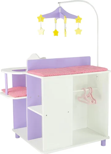 Olivia's Little World Little Princess Baby Doll - Estación de cambio de muñecas de bebé de madera de dos lados con estantes de almacenamiento,