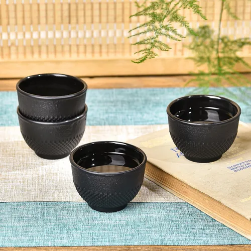 Miniatura 4 de Sungmor Tazas de Té de Hierro Fundido Negras, Juego de 4 y 5 oz - Tazas de Té Japonesas con Interior Esmaltado, Juego de Té Tradicional Gongfu