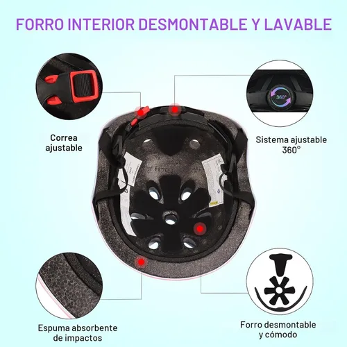 Miniatura 3 de Casco de bicicleta ajustable con gradiente de color y coderas y rodilleras - Casco para niños y niñas para patinaje, edades 3-14 Ideal