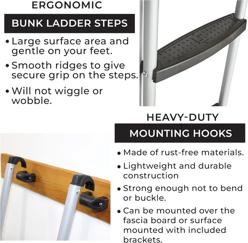 Miniatura 5 de Stromberg Carlson Escalera para Litera de RV para Remolques de Viaje, Escaleras de Campista con Peldaños Moldeados, Incluye Ganchos y Herrajes
