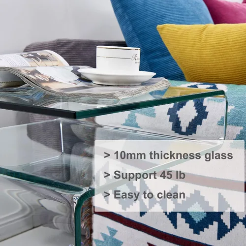Miniatura 6 de Mesita de noche de cristal, mesas auxiliares transparentes en forma de S para sala de estar, mesa de vidrio doblada para sofá, 16.55 pulgadas