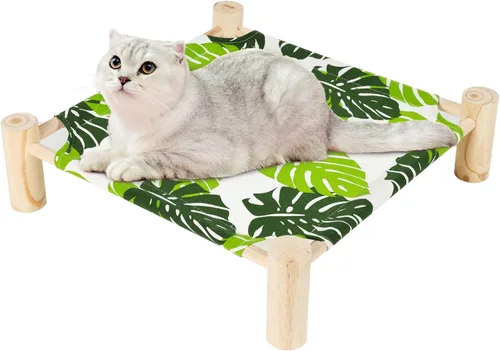 Miniatura 2 de Patas Lague Cama y Hamaca para Perros Pequeños, Cama de Madera Transpirable para Gatos, Conejos y Mascotas, Cama ElevadA de Enfriamiento para Hoja