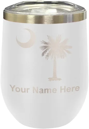 Miniatura 40 de LaserGram Vaso de vino de acero inoxidable de doble pared, bandera de Carolina del Sur, grabado personalizado incluido (rosa)