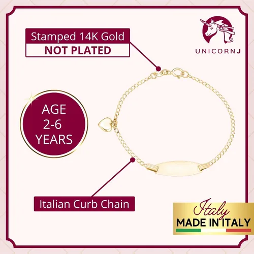 Miniatura 29 de UNICORNJ Pulsera de identificación de oro de 14 quilates grabable para niñas, niños y bebés, pulseras personalizadas con nombre de cadena Figaro