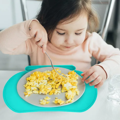 Miniatura 3 de Tapete individual de silicona para niños, Baby Mumbo, calidad alimentaria con bordes elevados únicos para prevenir derrames, bandeja ligera, Rojo