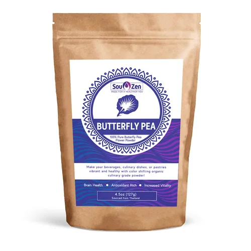 Sou Zen - Polvo de guisante de mariposa azul 100% 4.5 oz (127 g) de grado culinario | Calidad premium | Superalimento naturalmente orgánico, crudo |