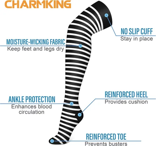 Miniatura 4 de CHARMKING Calcetines de compresión (3 pares) calcetines de compresión hasta la rodilla para mujeres y hombres, medias para correr, ciclismo