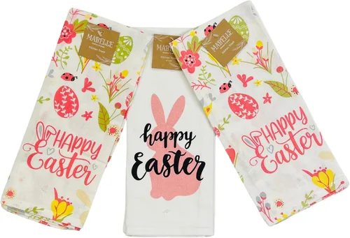 Serafina Home Toallas de mano para platos de cocina de primavera de Pascua: flores de huevos de conejo blanco rosa, lindo y colorido, 100% algodón