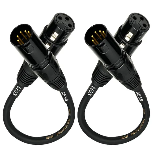 CNCESS XLR - Cable adaptador DMX macho de 5 pines a hembra de 3 pines, cable de control de iluminación corto, 6 pulgadas, paquete de 2