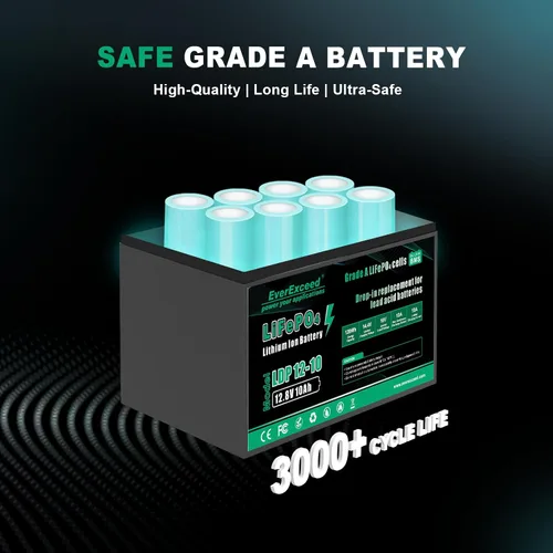 Miniatura 5 de EverExceed - Batería LiFePO4 de 12V 10Ah con BMS de 10A incorporado, más de 3000 ciclos profundos, batería de litio de 12V para buscador de peces