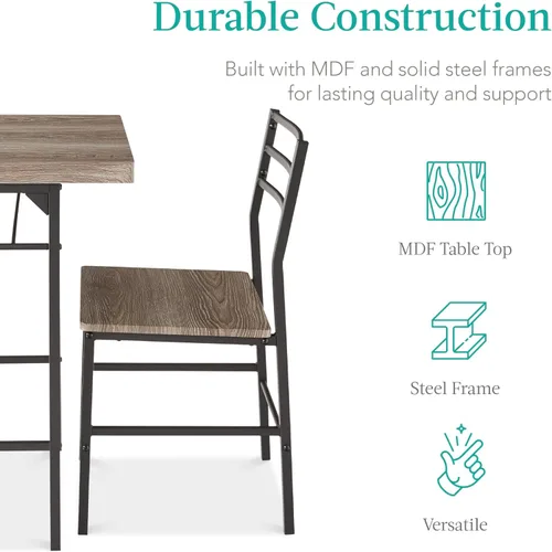 Miniatura 6 de Best Choice Products Juego de comedor moderno de 3 piezas, comedor que ahorra espacio para cocina, comedor, espacio pequeño con marco de acero, Gris