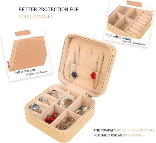 Miniatura 4 de KElofoN Organizador de joyas de viaje, joyero de viaje, caja organizadora de joyas pequeña para niñas y mujeres (1, caqui)