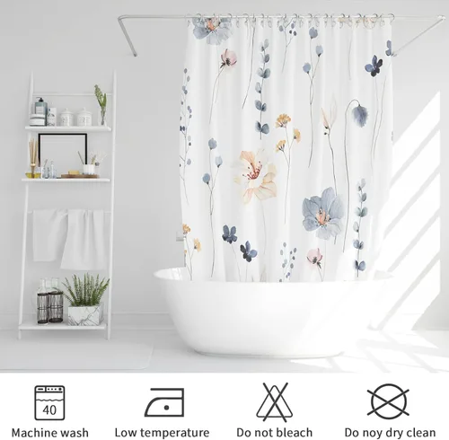 Miniatura 6 de Gibelle Cortina de ducha pequeña de 36 x 72 pulgadas, cortina de ducha estrecha de tela floral de media acuarela, juego de cortina de ducha Azul