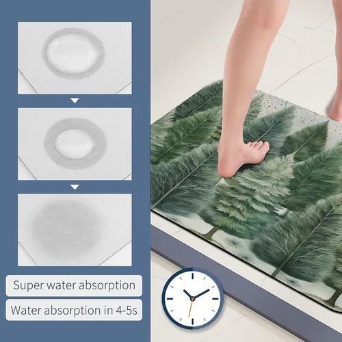 Miniatura 6 de Alfombra de baño de goma antideslizante de pino verde con copos de nieve, secado rápido, súper absorbente, ajuste fino debajo de la puerta, árboles