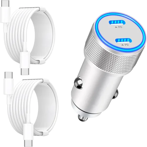[Apple MFi Certified] iPhone 17 Car Charger Fast Charging, Linocell 90W Dual PD Power Cigarette Lighter USB-C Car Charger with 2Pack Type-C Cord for