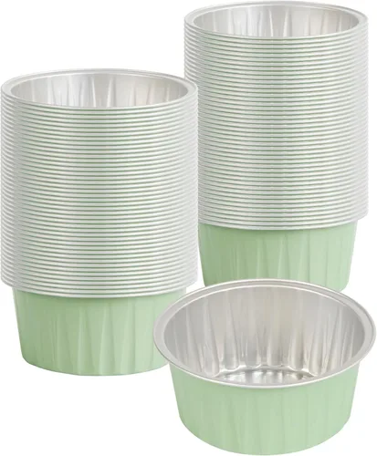 Miniatura 20 de Restaurantware Ramekins desechables de 4 onzas, 100 vasos desechables redondos de crema brulee, aptos para horno para magdalenas y magdalenas, tazas