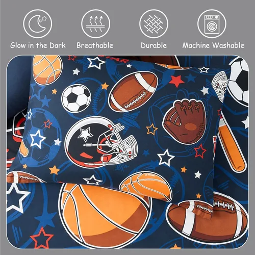 Miniatura 5 de Kaleido Space Juego de Edredón para Niños Tamaño Twin para Niños, Juego de Ropa de Cama de Juegos de Pelota que Brilla en la Oscuridad, 1 Edredón, 1