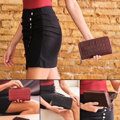 Miniatura 5 de Cartera de Piel RFID para Mujer Cartera Moderna RFID para Mujer con Múltiples Compartimentos Soporte para Tarjetas de Crédito Hecho a Mano