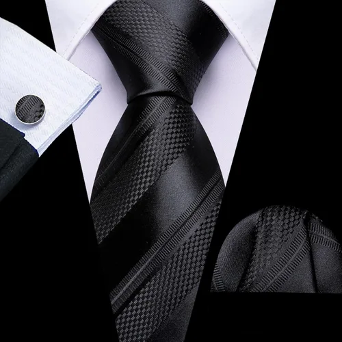 Miniatura 88 de Barry.Wang Juego de corbatas para hombre, corbata de seda a rayas, tejido a cuadros, gemelos formales, negocios, boda