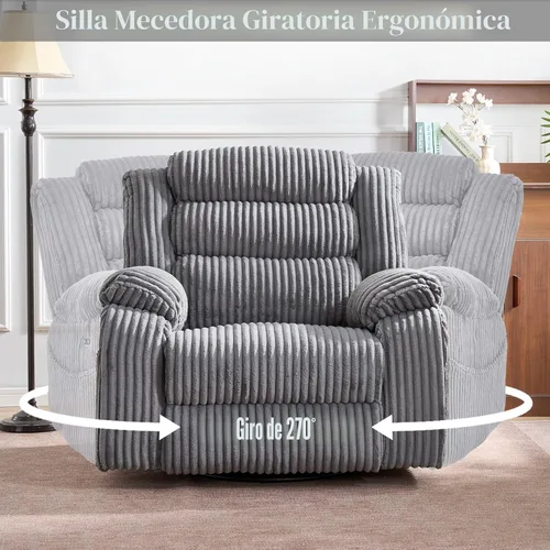 Miniatura 5 de SINCRUMI Silla Mecedora Reclinable con Respaldo y Masaje para Adultos con Calentamiento, Puerto de Carga USB y Tipo-C, Posición Infinita, Sillas