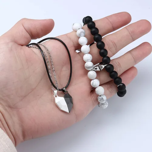 Miniatura 5 de Jslohas 4 collares magnéticos para parejas collares con colgante de corazón a juego pulseras de Yin Yang regalos de relación regalos del día de San