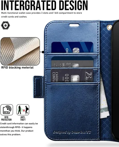 Miniatura 3 de OCASE Funda Cartera Compatible con iPhone 15, Funda Tipo Folio de Cuero PU con Tapa con Portarjetas y Bloqueo RFID Función Atril