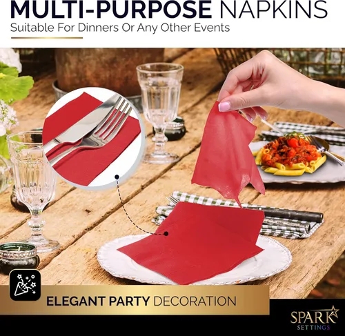 Miniatura 5 de Paquete de 100 servilletas rojas para bebidas, paquete de fiesta grande, 2 capas, ideal para bodas, fiestas, cumpleaños, cenas, almuerzos, cócteles