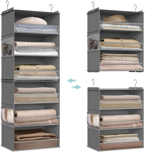 Miniatura 7 de SONGMICS Organizador colgante de armario, estante de almacenamiento de tela de 6 niveles, estante colgante de armario separable con bolsillos Blanco