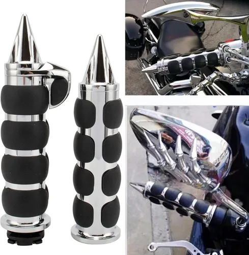 Miniatura 7 de Motocicleta 1 "mano apretones extremo barra manillar Spike cromo negro aluminio caucho