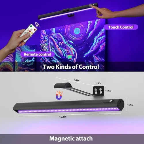 Miniatura 4 de Onforu Luz Negra para Tapiz de Luz Negra, Luz de Imagen Recargable de 15 Pulgadas con Control Remoto, Barra de Luz Negra de 4000mAh para Póster