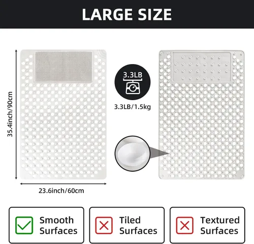 Miniatura 4 de Alfombrilla de ducha antideslizante: 35.4 x 23.6 pulgadas, alfombrillas de ducha grandes de PVC para ducha interior - Limpiador de pies de ducha