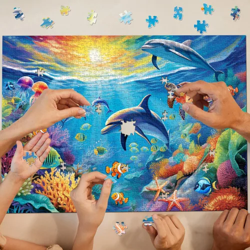 Miniatura 7 de Rompecabezas del mundo oceánico para adultos de 1000 piezas, rompecabezas del mundo submarino de delfines de tortuga marina, rompecabezas