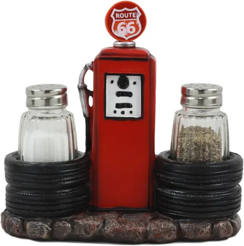 Ebros Route 66 Old Fashioned Gas Pump Station Salt and Pepper Shakers Holder Figurine Cross Country Road Trip Lovers