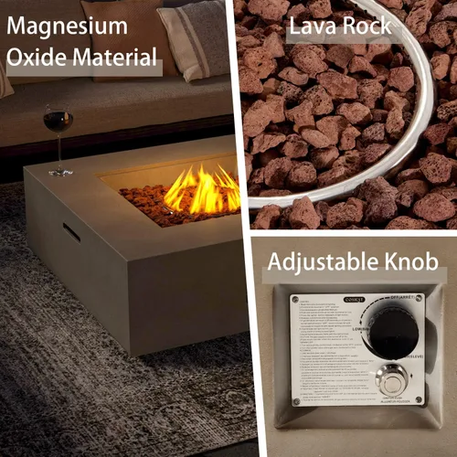 Miniatura 5 de SUNBURY Mesa de fuego de propano para exteriores de 35 pulgadas, mesa de fuego gris para patio de 50,000 BTU, mesa de fuego cuadrada de gas