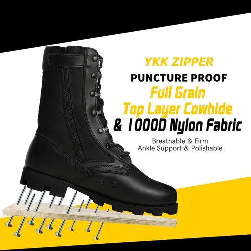 Miniatura 44 de Botas militares de WIDEWAY para hombres, botas de combate de jungla tácticas de cuero resistente al deslizamiento, negras, para hombres, todo