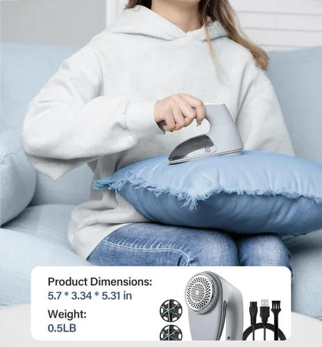 Miniatura 6 de Bymore Afeitadora de Tela y Quitapelusas para Ropa y Muebles, Removedor de Pelusa de Suéter de Servicio Pesado con Cabezal de Afeitado Grande de Gris